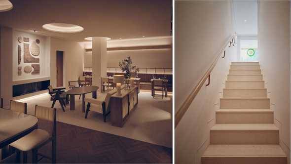 Honnêtes Gens, contemporary French restaurant; stairway to the Kukje Gallery   Restaurant