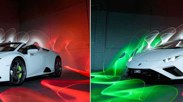 Australia’s Michael Amarico does light painting with the Huracán EVO RWD Spyder 