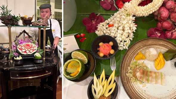 The dessert trolley laden with ten classic Thai sweets