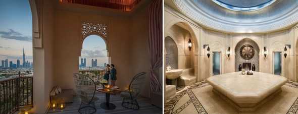 View from Emirates Palace in Abu Dhabi; The hammam at Four Seasons Resort Dubai