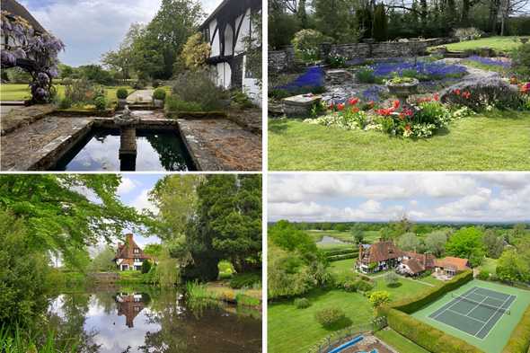 To the south of the house are formal gardens, a sunken rose garden and a water garden with what is known as the King's Pond and a bridge 