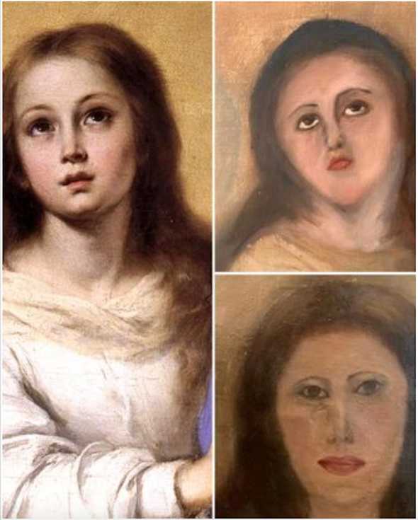 Three images of botched virgin at the Louvre