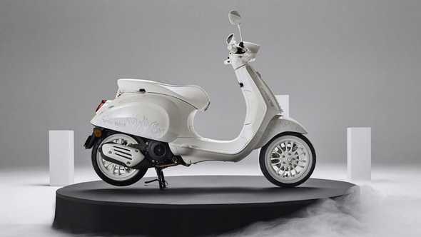JUSTIN BIEBER X VESPA is monochrome white. The brand logo and the flames drawn on the vehicle’s body also tone on tone white.