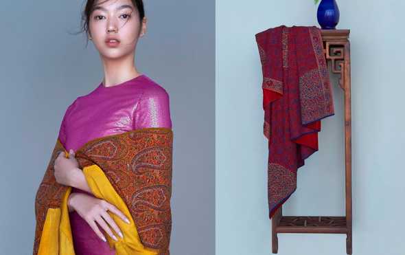 Kashmir pashmina shawl, Lotus Arts de Vivre 