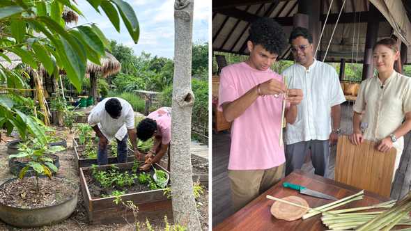 Harvesting botanicals; making straws from lemongrass