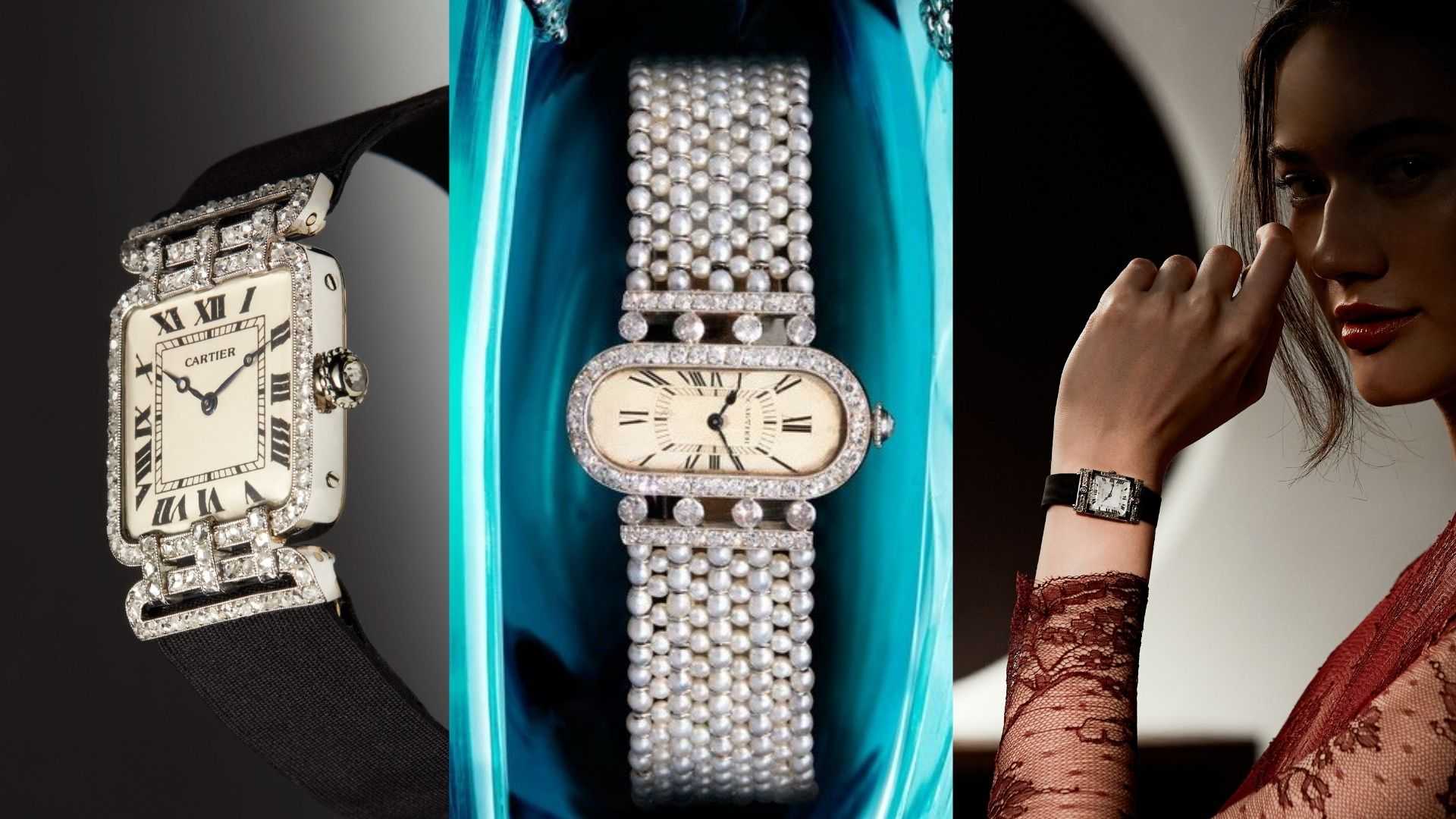 Cartier, diamond wristwatch and a pair of diamond earrings