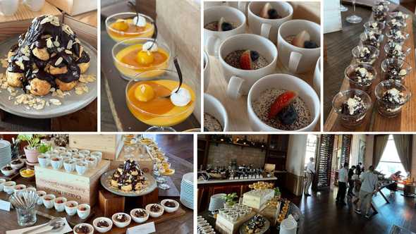 Dessert: Profiteroles, set creams, small glasses worth lingering over