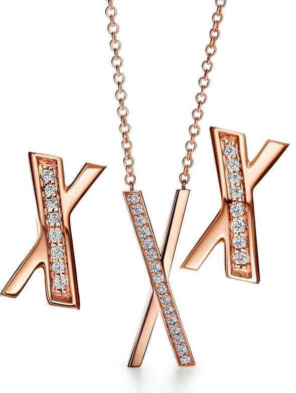 Atlas X pendant and earrings in 18k rose gold with diamonds